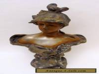 Beautiful Antique Art Nouveau French Female Spelter Bust Early 1900s