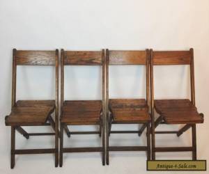 Vintage Antique Wood Oak Wooden Folding Chairs Set of 4 for Sale