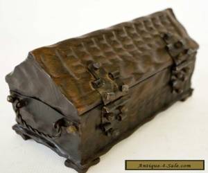Antique Hand Carved Large Treasure Chest Pirate Heavy Solid Wood Trinket Box for Sale