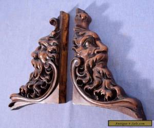 Item *Pair of French Antique Solid Highly Carved Walnut Wood Brackets with Faces for Sale