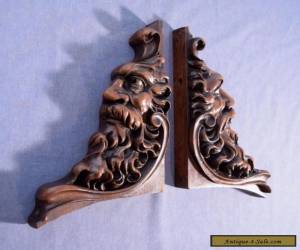 Item *Pair of French Antique Solid Highly Carved Walnut Wood Brackets with Faces for Sale