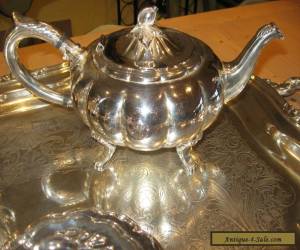 Item ANTIQUE SILVER PLATE REPOUSSE HEIRLO0M MELON 5pc TEA COFFEE SVC SET With Tray  for Sale