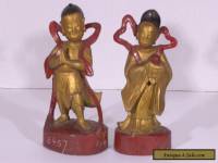 Pair of Antique Chinese Wooden Carved Figure Statue Qing Dynasty 19c