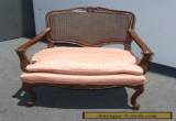 Vintage French Provincial Cane Back Pink ARM CHAIR Wood Carved Frame for Sale