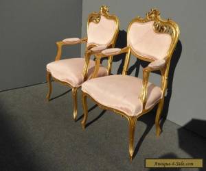 Item Pair of Unique Vintage French Rococo Carved Wood Gold ACCENT CHAIRS Louis XV for Sale