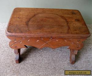 Item Antique Foot Stool Victorian Style 15" Footstool, Walnut Wood, Etched Decorated for Sale