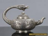 Old Chinese Tibet Silver Handwork Dragon Handle Teapot W Qianlong Mark C575