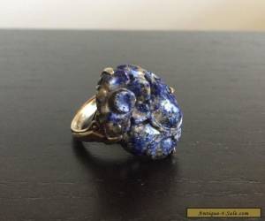 Fine Old Antique Chinese Sterling Silver Blue Lapis Lazuli Stone Art Deco Ring for Sale