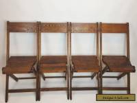 Vintage Antique Wood Oak Wooden Folding Chairs Set of 4