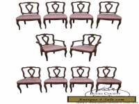 Vintage Set of 10 Solid Walnut French Country Style Dining Chairs