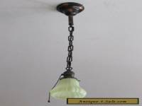Gorgeous Antique Japanned Light Fixture with Vaseline Shade Completely Restored!