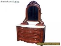 Antique Eastlake Victorian Furniture Carved Walnut Marble Top Dresser w/ Mirror