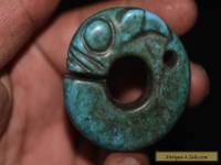 Old Chinese turquoise hongshan culture Hand carved Amulet Pendant H322