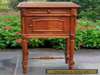 Antique French Henri II Walnut Marble Top Side Cabinet Nightstand End Table