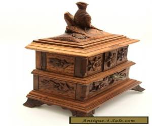 Item Antique Victorian Black Forest Carved Wooden Jewelry Box Bird Swiss Geneve for Sale