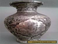 BEAUTIFUL ANTIQUE PERSIAN ESFAHAN SOLID SILVER FIGURAL VASE 