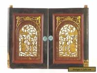 Pair of Antique Chinese Red & Gold Wooden Carved Panel