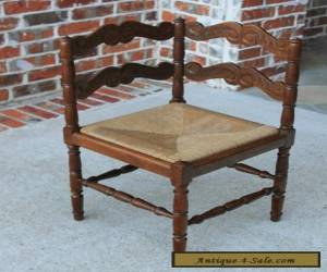 Item Antique French Oak Small Ladder Back Farmhouse Corner Chair Rush Seat (1 of 2) for Sale