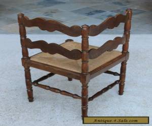 Item Antique French Oak Small Ladder Back Farmhouse Corner Chair Rush Seat (1 of 2) for Sale