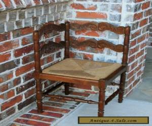 Item Antique French Oak Small Ladder Back Farmhouse Corner Chair Rush Seat (1 of 2) for Sale