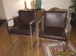 Pair Mid Century Modern Brown Leather Lounge Chairs - Milo Baughman Era for Sale