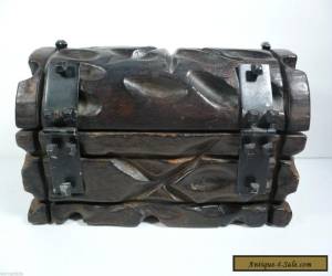 Item Antique Hand Carved Large Treasure Chest Pirate Heavy Solid Wood Trinket Box for Sale