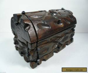 Item Antique Hand Carved Large Treasure Chest Pirate Heavy Solid Wood Trinket Box for Sale