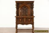 English Tudor 1925 Antique Carved Oak China or Bar Cabinet for Sale