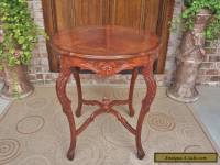 ANTIQUE FRENCH LOUIS XVI STYLE CARVED MAHOGANY TABLE BURLED MARQUETRY INLAID TOP