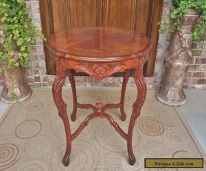 ANTIQUE FRENCH LOUIS XVI STYLE CARVED MAHOGANY TABLE BURLED MARQUETRY INLAID TOP for Sale