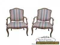 Vintage Pair of French Louis XV Style Painted Arm Chairs