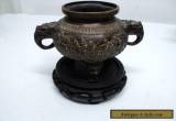 SMALL ANTIQUE CHINESE BRONZE CENSER - IMPRESSED MARK WITH A STAND for Sale
