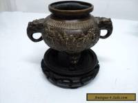 SMALL ANTIQUE CHINESE BRONZE CENSER - IMPRESSED MARK WITH A STAND