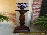 Antique French Carved Oak Pedestal Plant Stand Renaissance Bronze Display Table