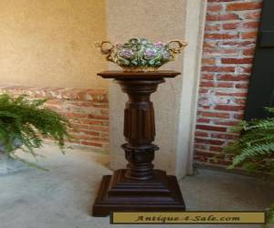 Item Antique French Carved Oak Pedestal Plant Stand Renaissance Bronze Display Table for Sale