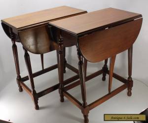 Item Set of 2 Mahogany Pembroke Drop Leaf End Side Hall Tables Solid Wood Vintage for Sale