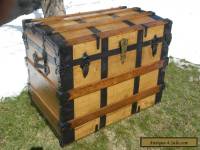 Antique Victorian Steamer Trunk Wood Oak Slats Chest Coffee Table Tray Furniture