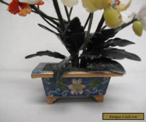 Item Vintage Chinese Hardstone Jade Tree in Cloisonne Pot, Appx. 8" High for Sale