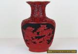 Vintage Chinese Carved Lacquer Floral Vase in Red & Black 10