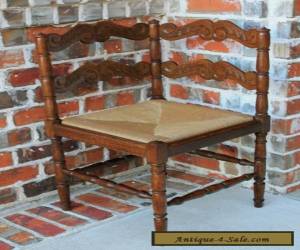 Antique French Oak Small Ladder Back Farmhouse Corner Chair Rush Seat (2 of 2) for Sale