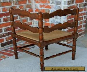 Item Antique French Oak Small Ladder Back Farmhouse Corner Chair Rush Seat (2 of 2) for Sale