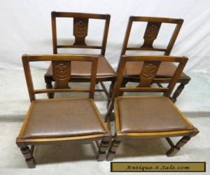 Item Antique Set 4 Art Deco Carved Golden Oak Dining Room Kitchen Pub Chairs Dinette for Sale