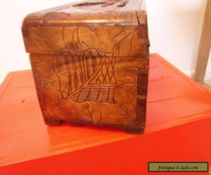 Item ANTIQUE WOOD DEED BOX.  ART CARVING 12IN LONG BOX for Sale