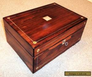 Item VICTORIAN ROSEWOOD VENEER SEWING/JEWELLERY BOX,M.O.P.PEWTER STRINGING,RED INT'R. for Sale