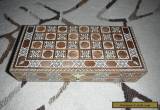 VINTAGE FOLK ART INLAID WOOD BACKGAMMON CHECKERS RECTANGULAR BOX for Sale