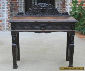 Item Antique English Dark Oak GOTHIC Sofa Entry Foyer Hall Table Desk w Drawer  for Sale