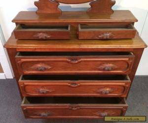 Item ANTIQUE VICTORIAN EASTLAKE WALNUT 5 DRAWER CHEST DRESSER CARVED MIRROR FRUIT  for Sale