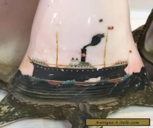 Item ANTIQUE 2 VICTORIAN HAND PAINTED STEAMSHIP CONCH SHELLS Bookends Mantel Ornament for Sale