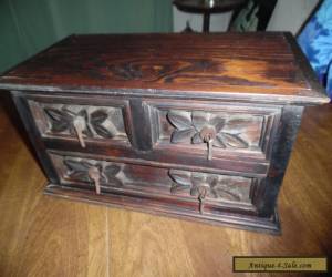 Item ANTIQUE WOOD BOX CARVED DESIGN WITH DRAWERS  for Sale