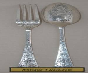 Item 63g - C19th Dessert Spoon & Fork - HILLIARD & THOMASON - Highly Engraved for Sale